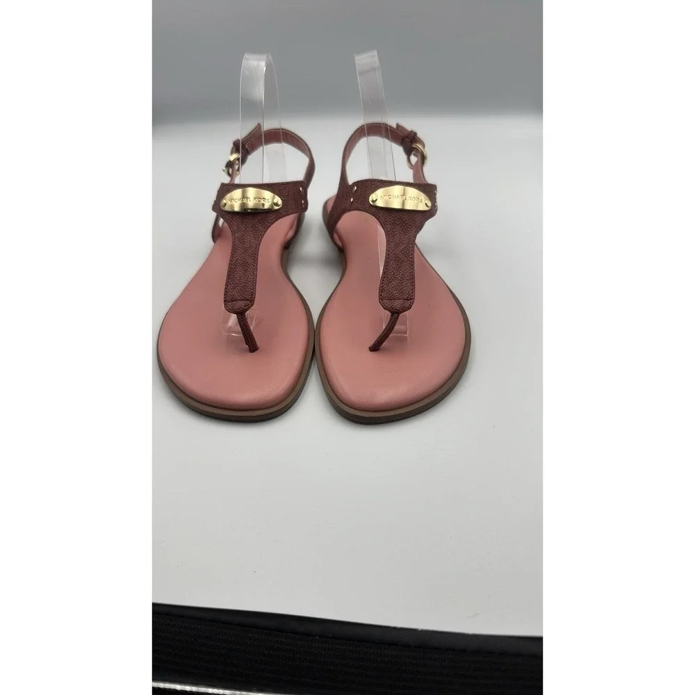 Michael‎ Kors Women's Sandals Size 9.5 Pink Gold T-Strap Slip On Summer Shoes